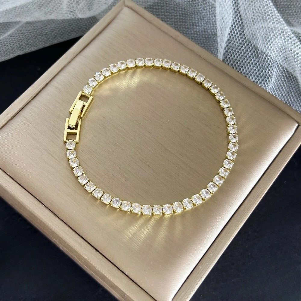 4mm Tennis Bracelet for Women Gold Plated Stainless Steel Cubic Zirconia Chain Bracelet Luxury Crystal Wristband Jewelry Gift 16cm 18cm