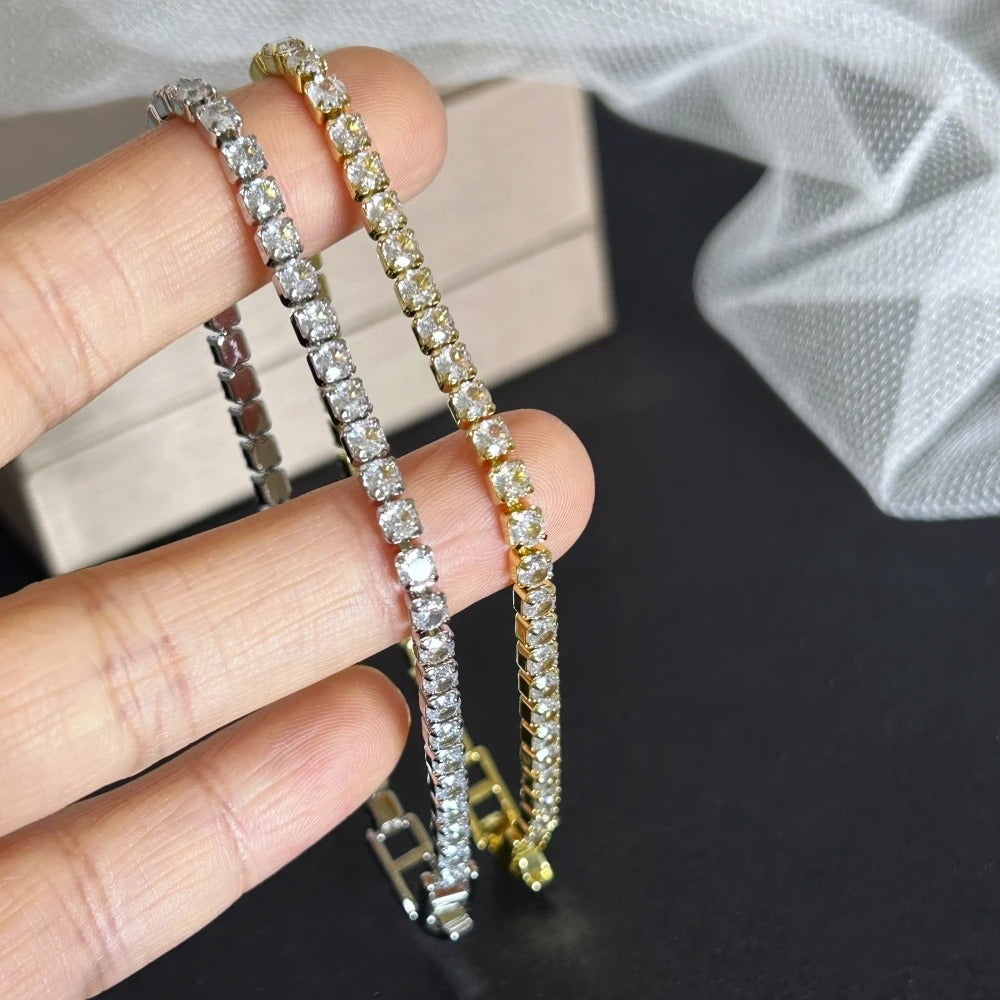 4mm Tennis Bracelet for Women Gold Plated Stainless Steel Cubic Zirconia Chain Bracelet Luxury Crystal Wristband Jewelry Gift 16cm 18cm