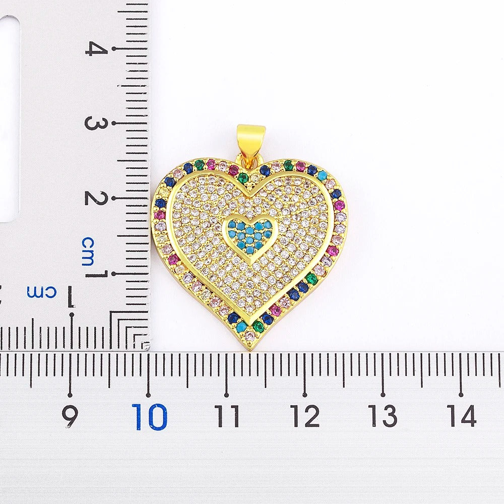 Heart Pendant Necklace for Women Colorful Cubic Zirconia CZ Necklace Gold Plated Romantic Heart Charm Jewelry Adjustable Chain Wedding Party Gift
