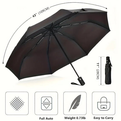 Automatic Folding Umbrella Compact Windproof Travel Umbrella One Touch Open Close 8 Rib Strong Frame Waterproof Rain Umbrella for Men Women Black