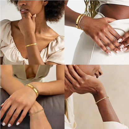 Stackable Gold Bracelet Set for Women 14K Gold Plated Tennis Bracelet & Bangle Stainless Steel Cubic Zirconia CZ Bracelet Jewelry Gift for Her
