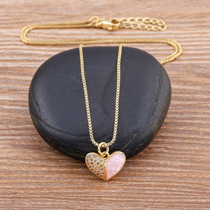 Heart Pendant Necklace for Women Pink Shell Crystal Zircon Gold Plated Romantic Jewelry Adjustable Chain Wedding Gift for Her Elegant Fashion Necklace