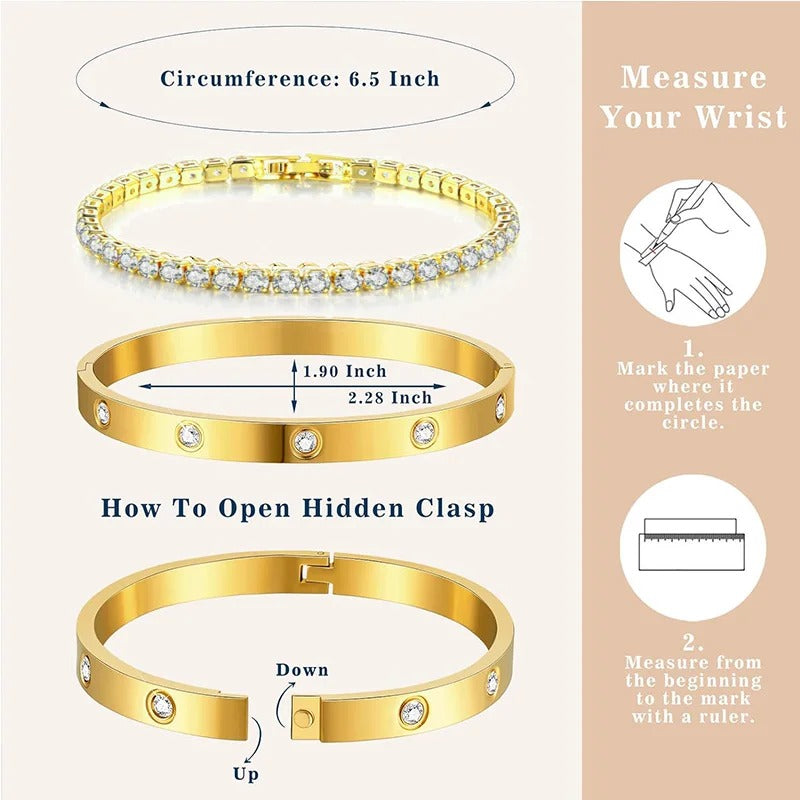 Stackable Gold Bracelet Set for Women 14K Gold Plated Tennis Bracelet & Bangle Stainless Steel Cubic Zirconia CZ Bracelet Jewelry Gift for Her