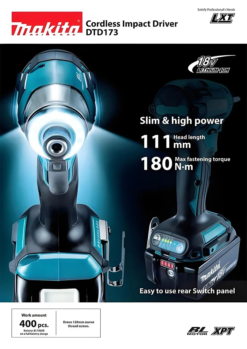 Makita DTD173 18V LXT Brushless Impact Driver Body Only 180Nm Electric Drill Machine Without Battery Charger