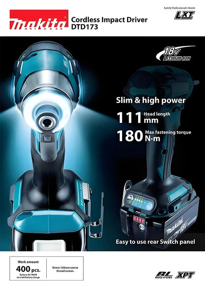 Makita DTD173 18V LXT Brushless Impact Driver Body Only 180Nm Electric Drill Machine Without Battery Charger