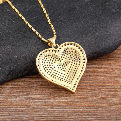 Heart Pendant Necklace for Women Colorful Cubic Zirconia CZ Necklace Gold Plated Romantic Heart Charm Jewelry Adjustable Chain Wedding Party Gift