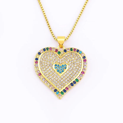 Heart Pendant Necklace for Women Colorful Cubic Zirconia CZ Necklace Gold Plated Romantic Heart Charm Jewelry Adjustable Chain Wedding Party Gift
