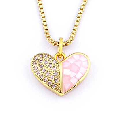 Heart Pendant Necklace for Women Pink Shell Crystal Zircon Gold Plated Romantic Jewelry Adjustable Chain Wedding Gift for Her Elegant Fashion Necklace