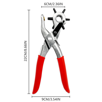 Revolving Leather 6 Sizes Hole Punch Plier Puncher Repair Tool Red For Belts DIY Leather Punch Band Canvas Cut Eyelet